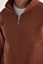 Unisex Relax Fit Comfortable Cut Cotton Fleece Lined Half Zipper Brown Stand Collar Sweatshirt - 4