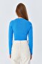 6727 Women's Crew Neck Crop Knit Sweater Blue - 6
