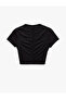 Slim Fit Drawstring Short Sleeve Crew Neck Viscose Crop Sports T-Shirt - 5