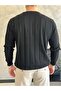 Men's Regular Crew Neck Striped Knitwear Sweater Black Eca050 - 6