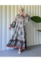 Stand Collar Half Button Piece Dress -Light Brown - 5