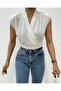 Double Breasted Model Sandy Blouse with Zero Sleeves - White - 3