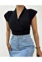 Double Breasted Model Sandy Blouse with Zero Sleeves - Black - 4