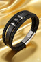 Men's Bracelet Leather Model - Black Silver Straw Knitted Stylish Modern - 2