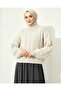 Knitted Patterned High Neck Sweater - Ecru - 3