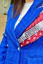 Sax Blue Tweed Fabric Gold Button Detail Lined Double-Breasted Blazer Jacket Key35793 - 2