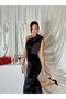 Satin Bow Skirt Slit Velvet Women's Silvera Dress - 2
