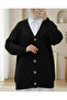 V-Neck Large Button Patterned Knitwear Cardigan -Black - 3