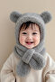 Avisse Gray 3-6 Years Old Children Hooded Plush Beret Scarf Welsoft Neck Collar Windproof Hat with Ears