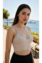 3-Piece Crop Set with Straps, Lace, Padded Bustier Bralette, 95% Cotton (1- Khaki-Green, 1-Stone, 1-Black) - 4