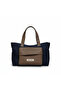 Navy Blue Bag with Canvas Leather Pocket Detail - 3