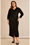 Women's Large Size Double Breasted Collar Sequined Blocked Front Slit Flexible Maxi Evening Dress - 7