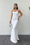 Crepe Fabric Pearl Bolero Detailed Mermaid Dress - WHITE - 4