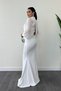 Crepe Fabric Pearl Bolero Detailed Mermaid Dress - WHITE - 5