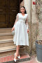 Double Fabric 3D Floral Sleeve Dress - White