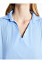 Natuvera Light Blue Shirt Collar Poplin Women's Blouse - 3