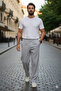 Men's Winter Lycra Baggy Fit Waist Half Elastic Comfortable Gray Fabric Trousers - 3