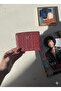 Burgundy Embossed Knitted Patterned Medium Size Zippered Card Holder Wallet