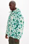 Hooded Collar Green - White Men's Sweatshirt Tc5087 - 3