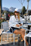 Women's Islas Baleares (Fan) Printed Relaxed Karyoka Stitched Hooded Sweatshirt Ecru - 4