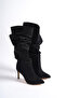 Black Suede Gusseted High-Heeled Women's Boots - 7