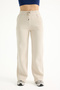 Women's Beige High Waist Thick Winter 3 Thread Fleece Lined Stitched Wide Leg Sweatpants - 2
