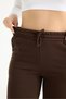 Women's Brown High Waist Winter Fleece-Lined Stitched Wide-Leg Sweatpants - 3