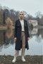 Navy Blue - 100% Cotton Long (110cm) Lined Women's Hijab Trench Coat 1111-Tes - 5
