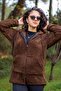 Women's Dark Brown Plush Thick Zippered Hooded Pocket Jacket 23Kcktmy50 - 6