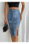 Women's Elastic Waist Front Slit Pencil Lycra Fabric Midi Length Skirt - 2
