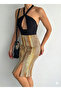 Women's Elastic Waist Front Slit Pencil Lycra Fabric Midi Length Skirt