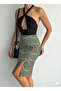 Women's Elastic Waist Front Slit Pencil Lycra Fabric Midi Length Skirt