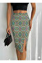 Women's Elastic Waist Front Slit Pencil Lycra Fabric Midi Length Skirt - 2