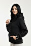 Black Women's Hooded Kangaroo Pocket Sweat 3 Thread Soft Puff Fabric - 5
