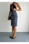 Women's Elastic Waist Front Slit Pencil Lycra Fabric Midi Length Skirt - 2
