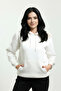 White Women's Hooded Kangaroo Pocket Sweat 3 Thread Soft Puff Fabric