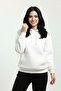 White Women's Hooded Kangaroo Pocket Sweat 3 Thread Soft Puff Fabric - 4