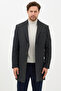 Vivaldo Men's Khaki-Navy Blue Self-Patterned Jacket Collar Slim Fit Cashmere Coat