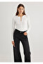 Long Sleeve Button Detail Ecru T-Shirt Fitted / Fitted Cut 1612886 -70057