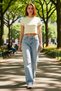 Women's Fashion Wide Leg Low Waist Baggy Jean Pants Cotton Casual Combinations Seasonal Use - 3