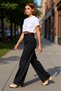 Women's Fashion High Waist Striped Straight Fit Pants Interlock Knitted Winter Summer