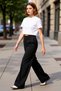 Women's Fashion Wide Leg Flare Pants High Waist Woven Fabric Business and Casual Summer