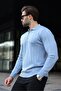 سترة محبوكة بياقة بولو زرقاء اللون 7242 - 2