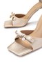 Women's Genuine Leather Beige Heeled Shoes - 5