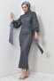 Pearl Hijab Evening Dress Dark Gray - 3