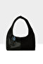 Black Women's Suede Paneled Oval Shoulder Bag M000008680 - 3
