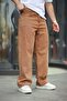 بنطال فضفاض بخصر عالٍ للرجال ذو قصة واسعة باللون البني