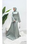 Bell Sleeve Tailed Satin Modest Evening Gown - 2