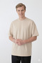 Men's Beige Oversized Crew Neck Basic Cotton T-Shirt - 3