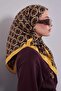 وشاح حريري بنمط بيضاوي أصفر اللون